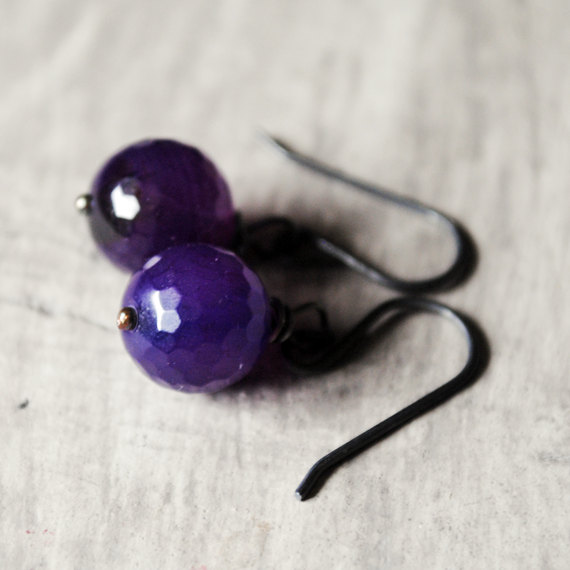 Grape Purple Earrings Agate Gunmetal Gemstones