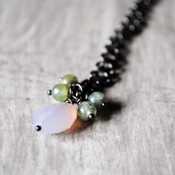 Lavender Green Necklace Chalcedony Kyanite Gemstones Gunmetal