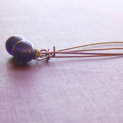 Purple Amethyst Earrings Antique Copper Gemstones