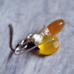 Sunny Yellow Earrings Sterling Silver Chalcedony Wire Wrapped Gemstones