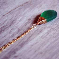 Emerald Green Necklace 14kt Gold Filled Chalcedony Wire Wrapped Gemstones